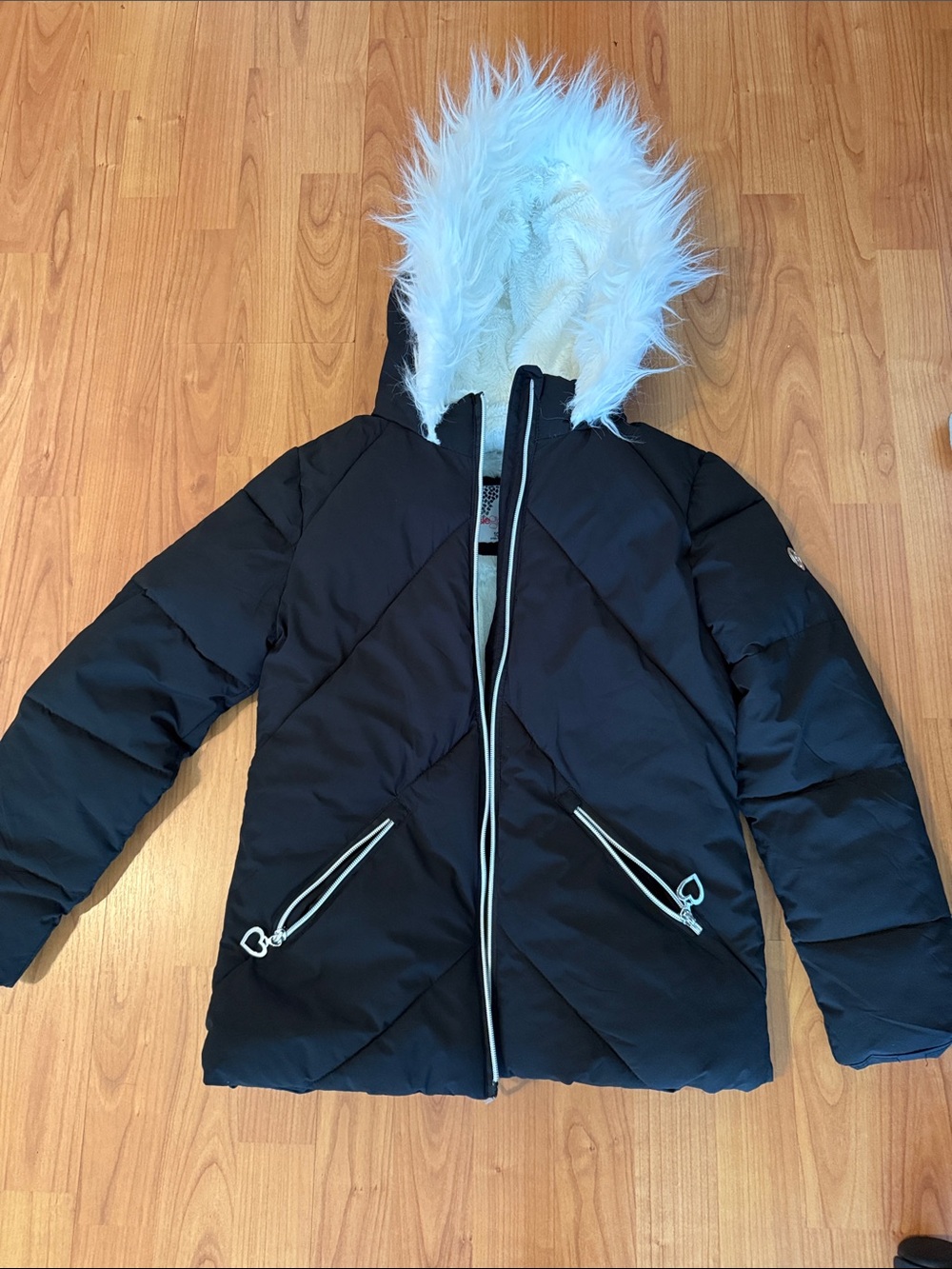 Kensie Girl Black Puffer Jacket with White Faux-Fur Hood